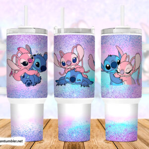 Valentine Stitch Couple Disney Cartoon Custom Stanley Quencher 40oz Stainless Steel Tumbler With Handle