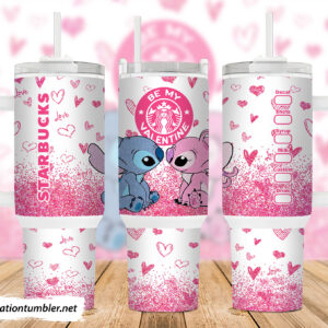 Valentine Stitch Disney Cartoon Custom Stanley Quencher 40oz Stainless Steel Tumbler With Handle