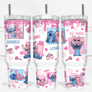 Valentine Stitch Disney Cartoon Custom Stanley Quencher 40oz Stainless Steel Tumbler With Handle