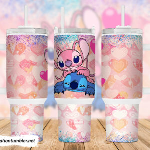 Valentine Stitch Disney Cartoon Custom Stanley Quencher 40oz Stainless Steel Tumbler With Handle