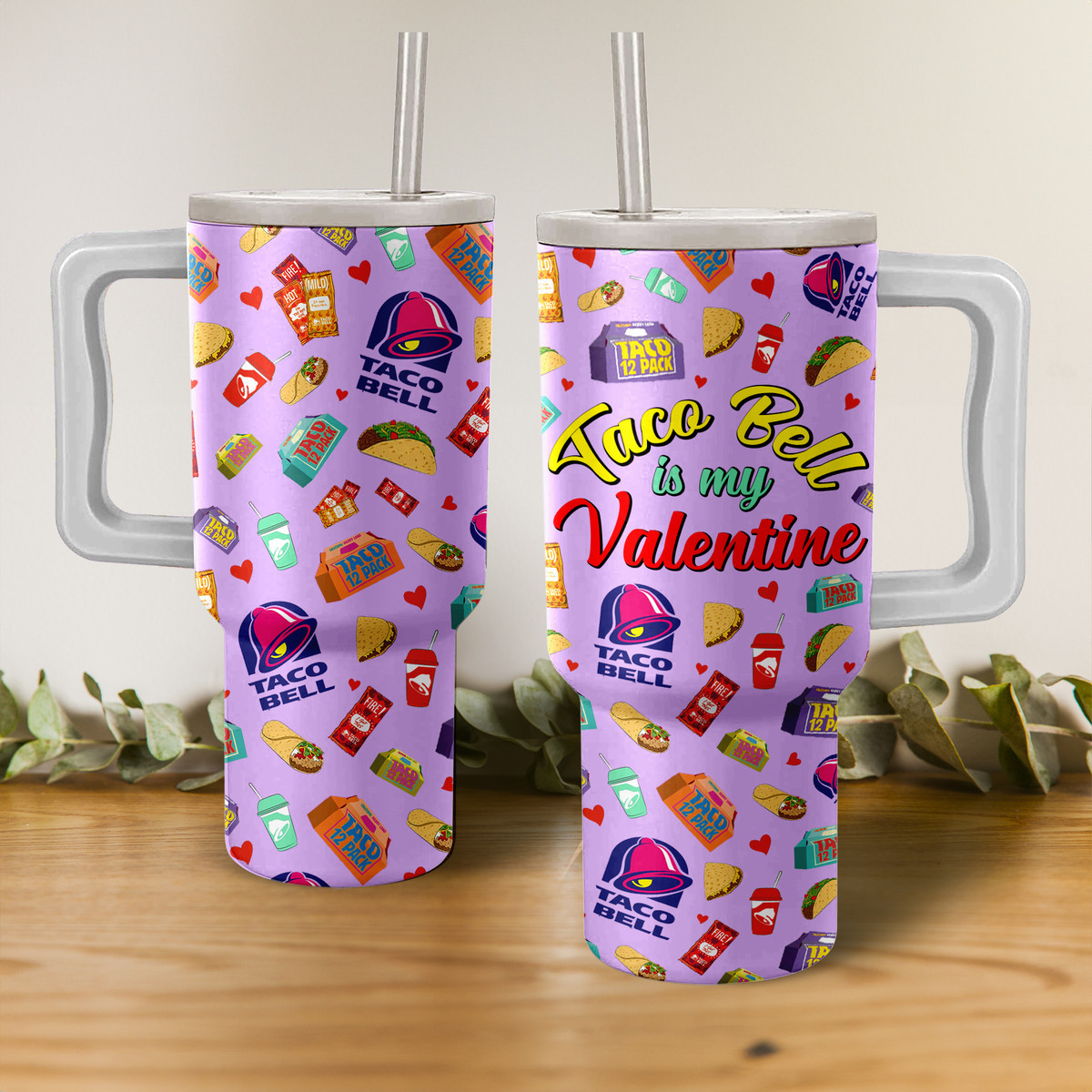 Valentine Taco Bell Custom Stanley Quencher 40oz Stainless Steel Tumbler With Handle