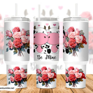 Valentines Cow Couple Custom Stanley Quencher 40oz Stainless Steel Tumbler With Handle