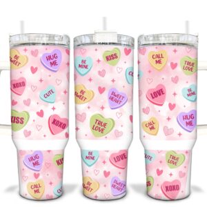 Valentines Day Hearts Custom Stanley Quencher 40oz Stainless Steel Tumbler With Handle
