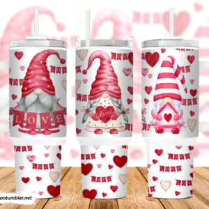 Valentines Gnomes Custom Stanley Quencher 40oz Stainless Steel Tumbler With Handle