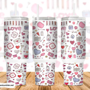 Valentines Pattern Custom Stanley Quencher 40oz Stainless Steel Tumbler With Handle