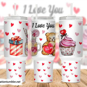 Valentines Teddy Bear Custom Stanley Quencher 40oz Stainless Steel Tumbler With Handle