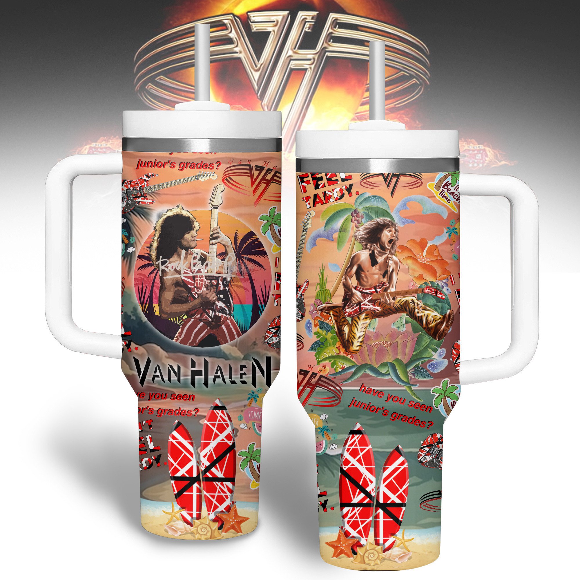Van Halen Music Custom Stanley Quencher 40oz Stainless Steel Tumbler With Handle