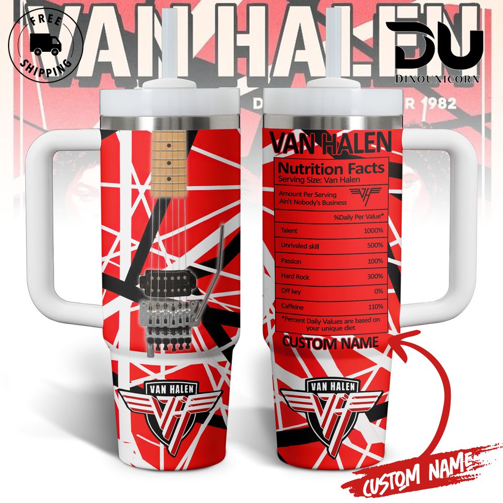 Van Halen Music Custom Stanley Quencher 40oz Stainless Steel Tumbler With Handle