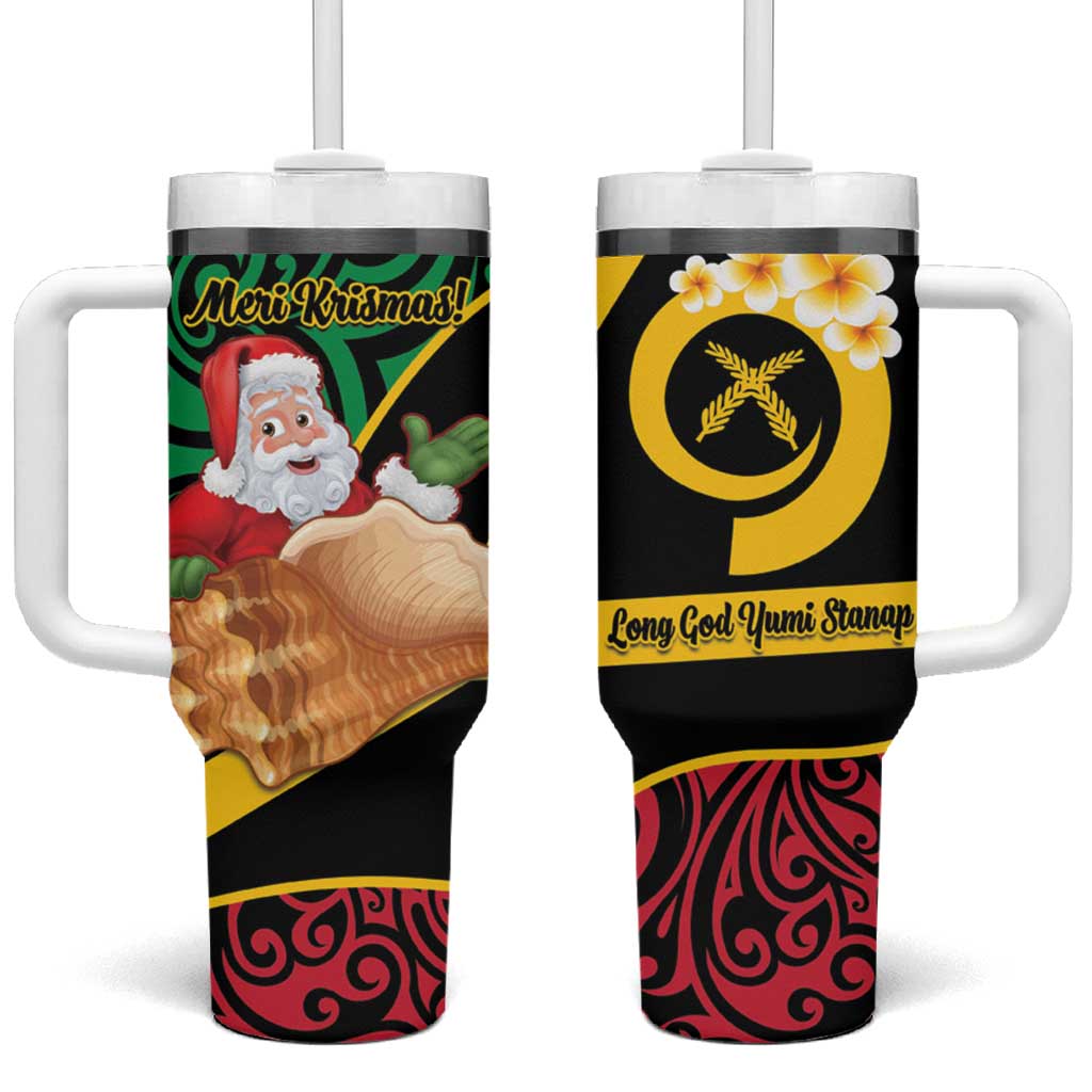 Vanuatu Christmas Vanuatuan Conch Shell Meri Krismas! Custom Stanley Quencher 40oz Stainless Steel Tumbler With Handle