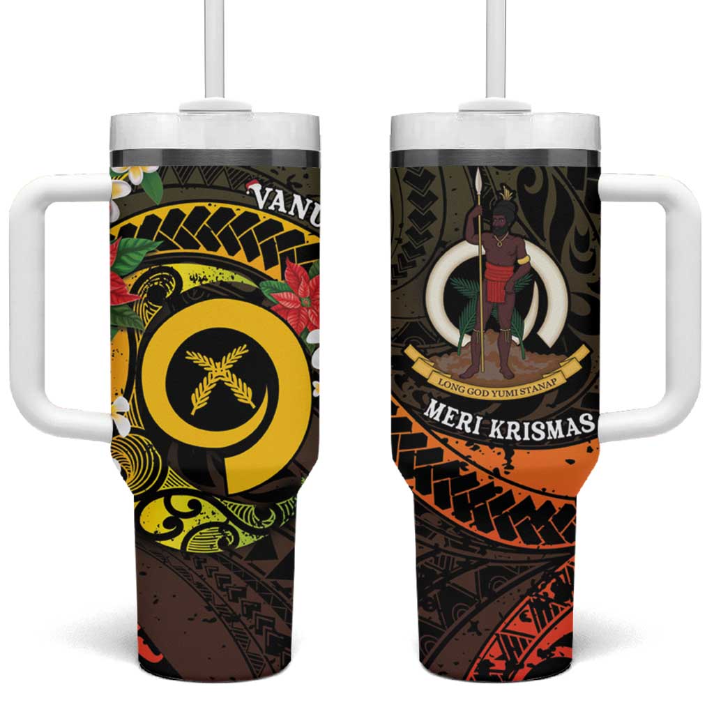 Vanuatu Christmas Vanuatuan Pig Tusk Meri Krismas! Custom Stanley Quencher 40oz Stainless Steel Tumbler With Handle