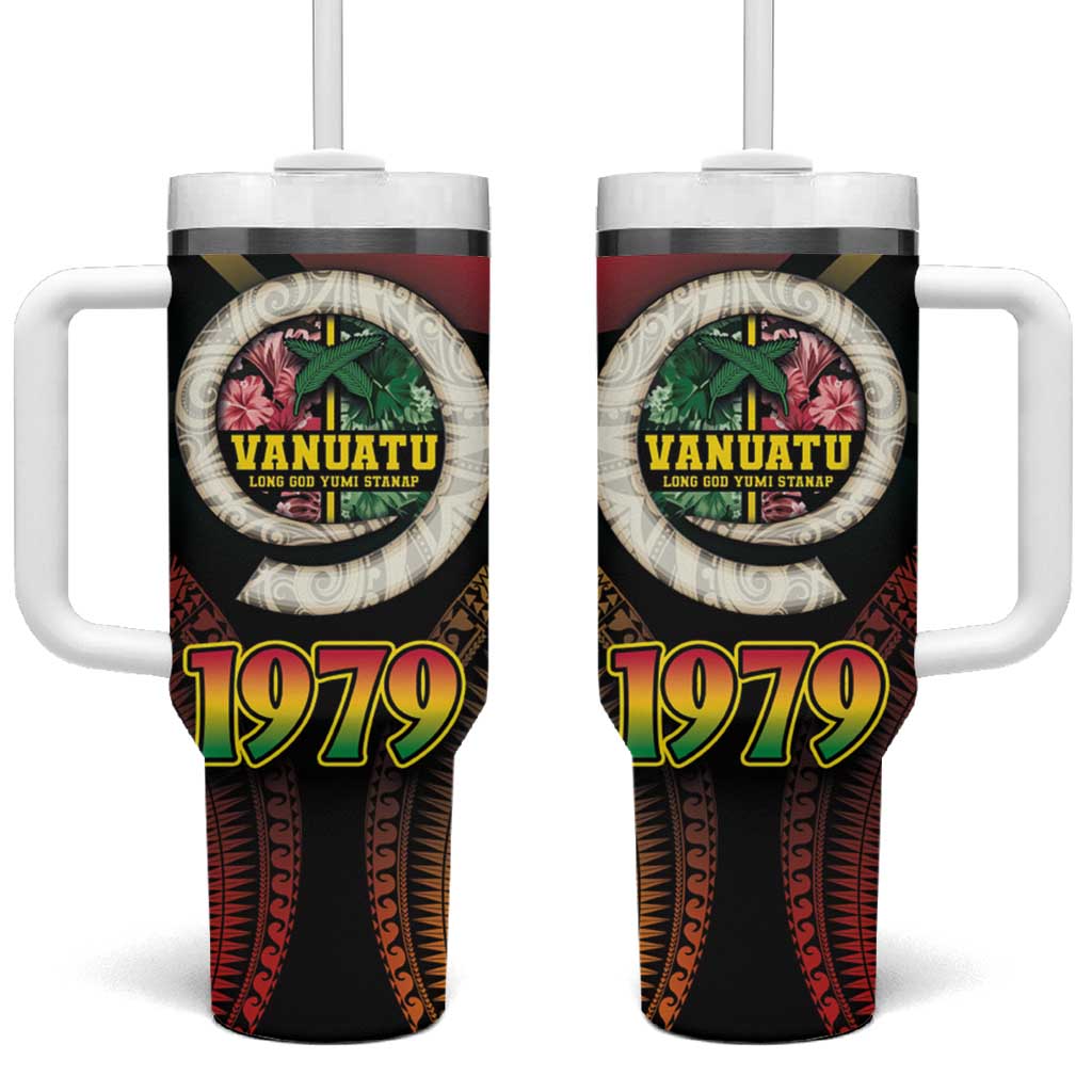 Vanuatu Constitution Day Polynesian Tattoo and Pig Tusk Since 1979 Custom Stanley Quencher 40oz Stainless Steel Tumbler With Handle