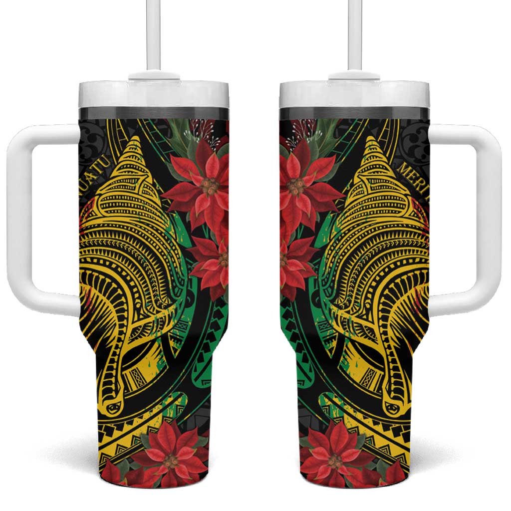 Vanuatu Meri Krismas Conch Shell Tribal Art Custom Stanley Quencher 40oz Stainless Steel Tumbler With Handle