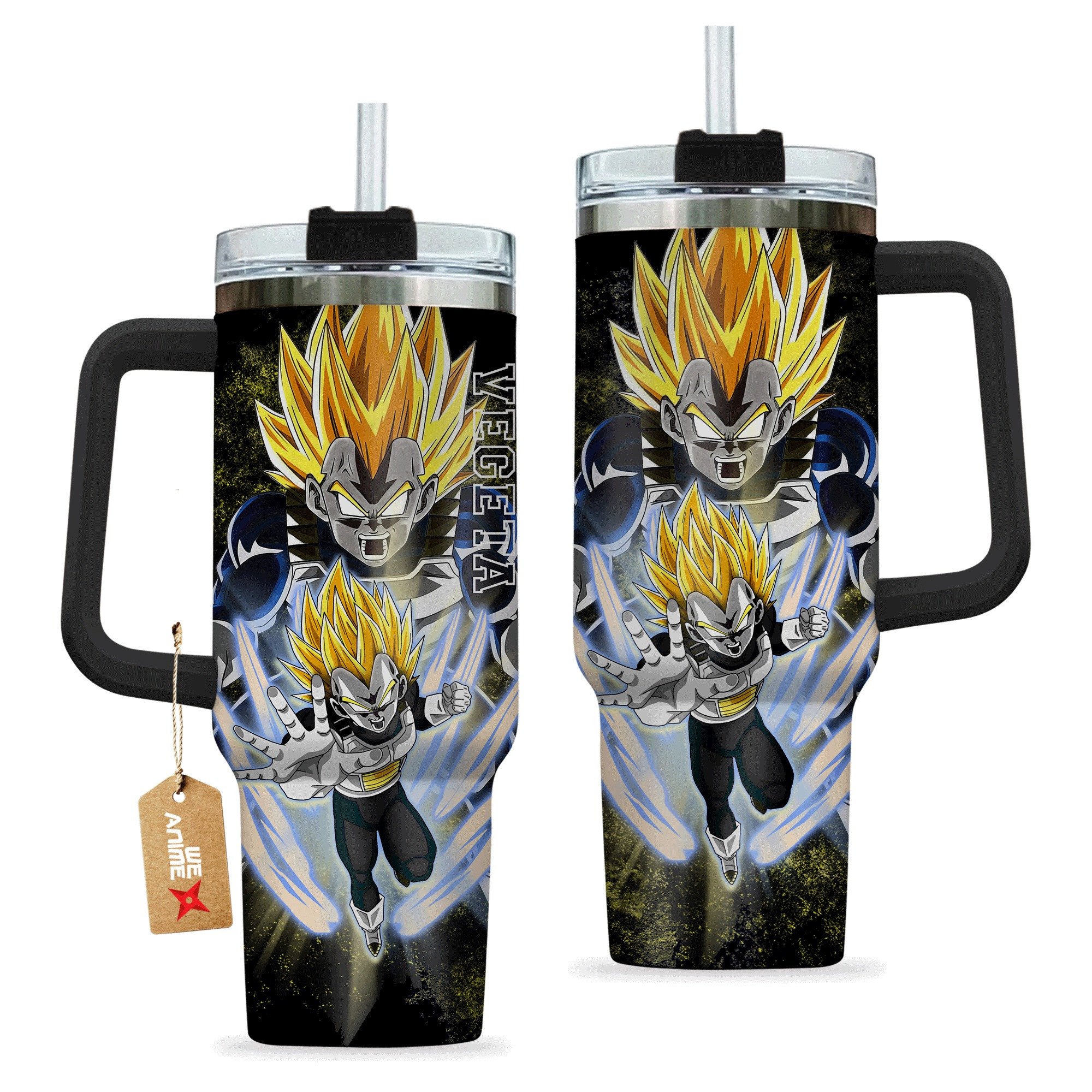 Vegeta Super Saiyan 2 Dragon Ball Anime Custom Stanley Quencher 40oz Stainless Steel Tumbler With Handle