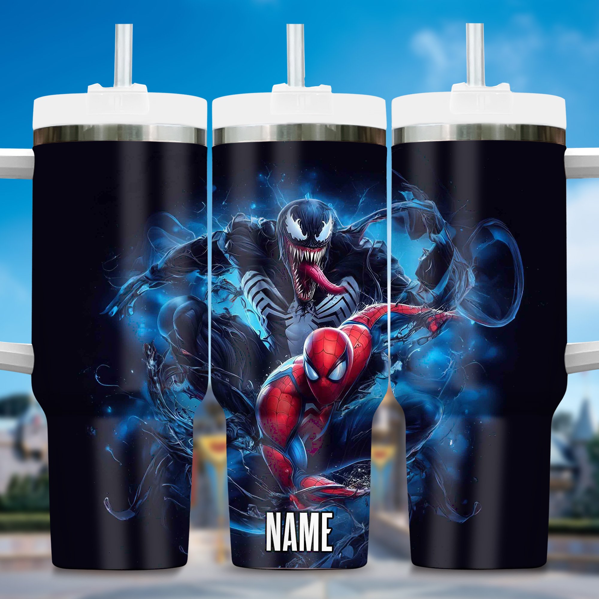 Venom & Spiderman Movies Custom Stanley Quencher 40oz Stainless Steel Tumbler With Handle