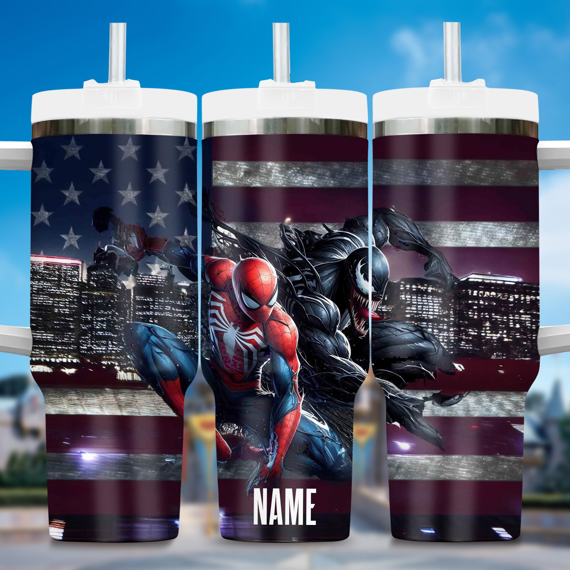 Venom & Spiderman Movies Custom Stanley Quencher 40oz Stainless Steel Tumbler With Handle