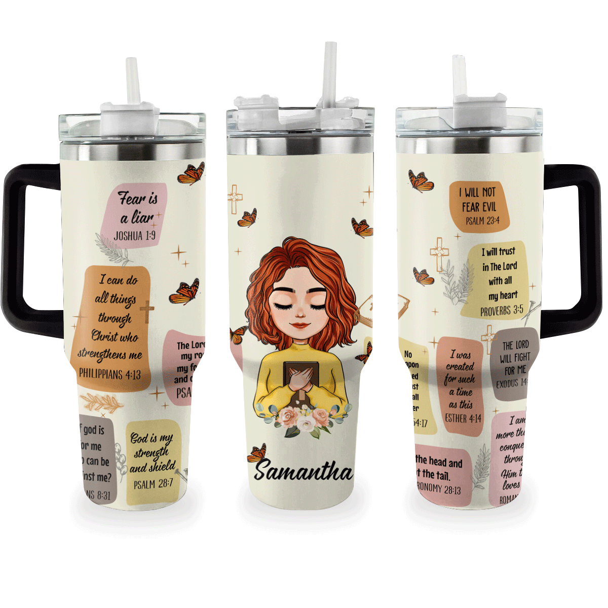 Verse Affirmations Custom Stanley Quencher 40oz Stainless Steel Tumbler With Handle