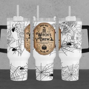 Vintage Halloween Witch's Brew Custom Stanley Quencher 40oz Stainless Steel Tumbler With Handle
