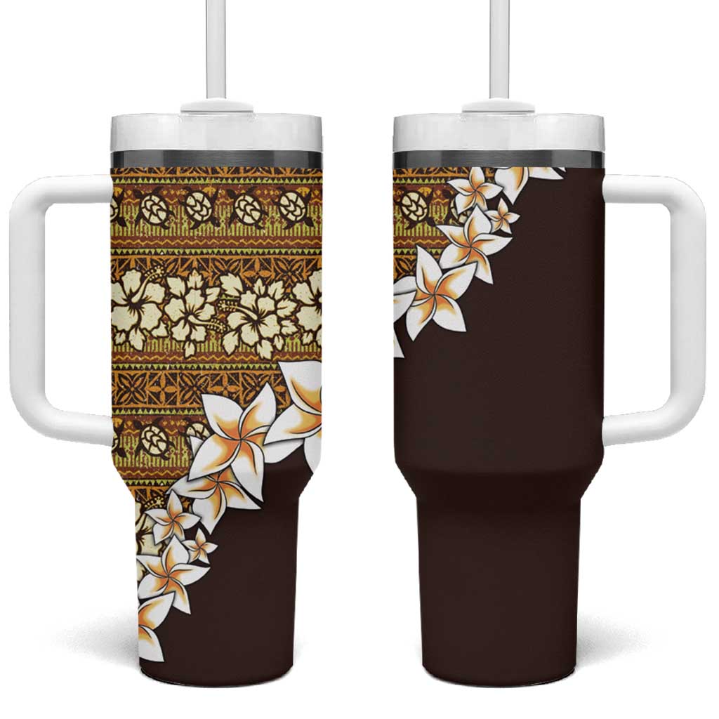 Vintage Hibiscus Turtle with Plumeria Half Custom Stanley Quencher 40oz Stainless Steel Tumbler With Handle