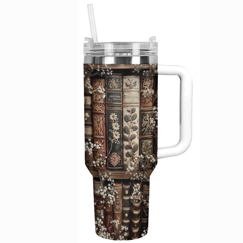 Vintage Literary Custom Stanley Quencher 40oz Stainless Steel Tumbler With Handle