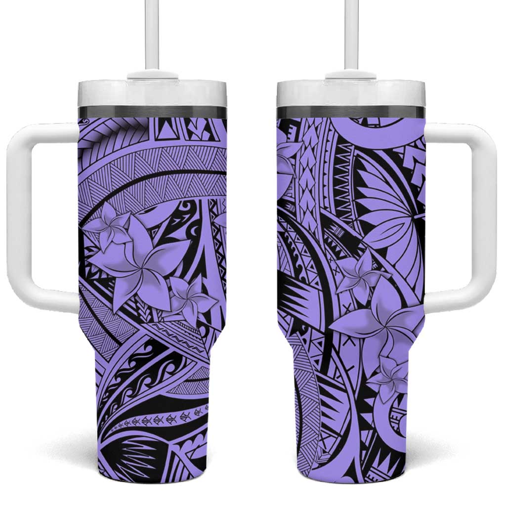 Violet Pacific Flowers Tribal Polynesian Custom Stanley Quencher 40oz Stainless Steel Tumbler With Handle
