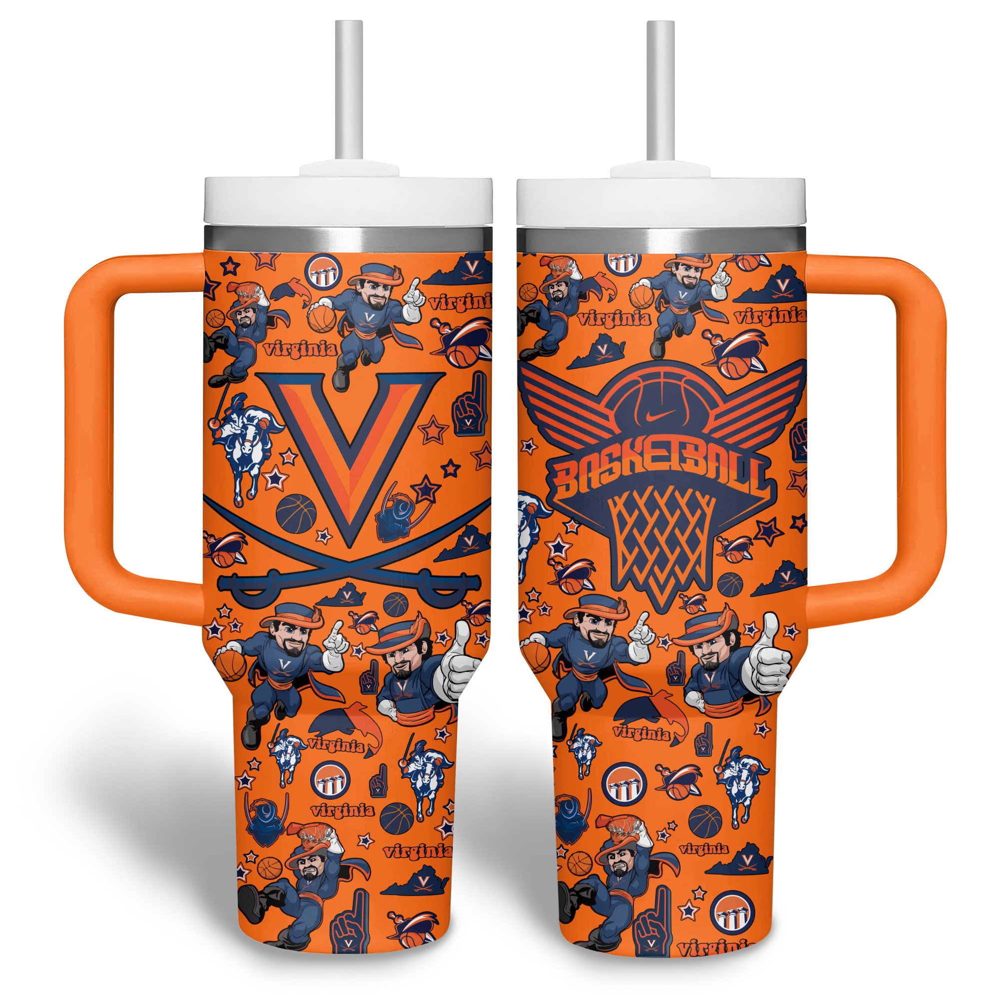 Virginia Cavaliers basketball NCAA Custom Stanley Quencher 40oz Stainless Steel Tumbler With Handle