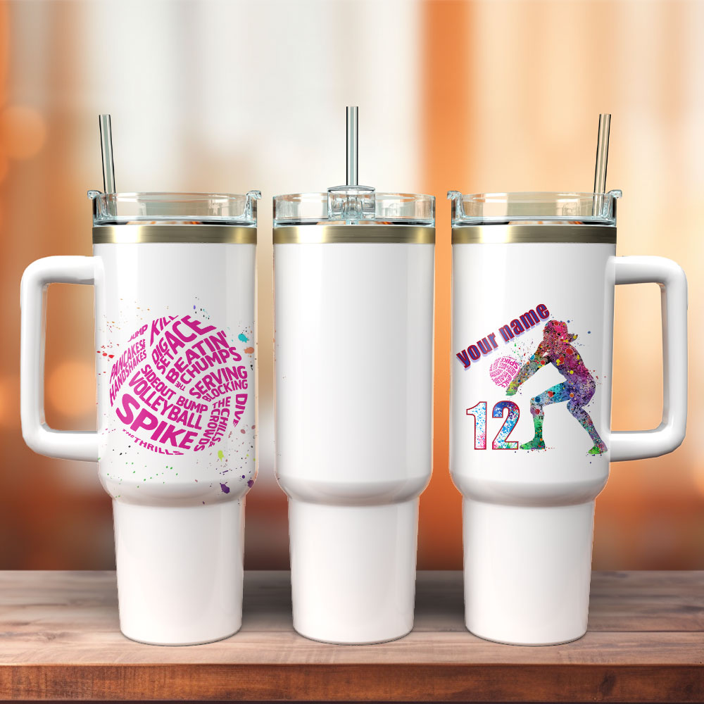 Volleyball Art Custom Stanley Quencher 40oz Stainless Steel Tumbler With Handle