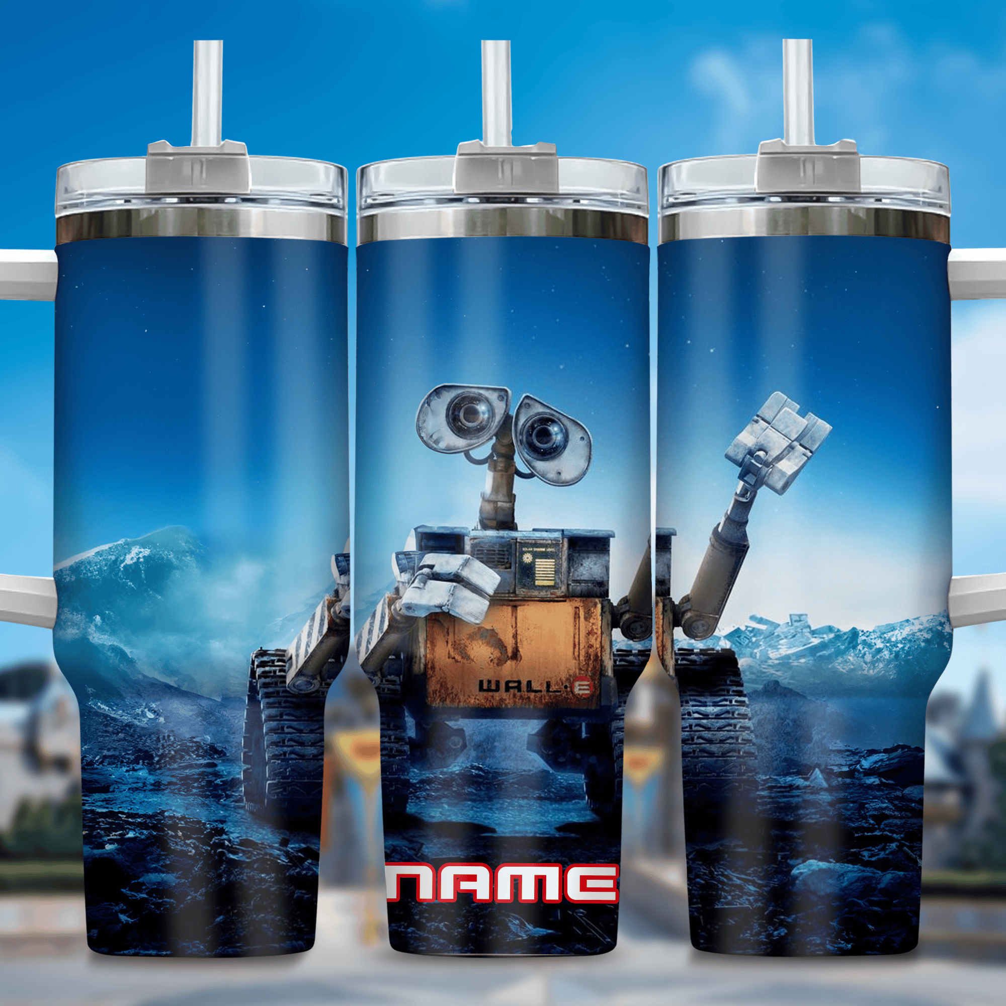 Wall E and Eve Movies Custom Stanley Quencher 40oz Stainless Steel Tumbler With Handle