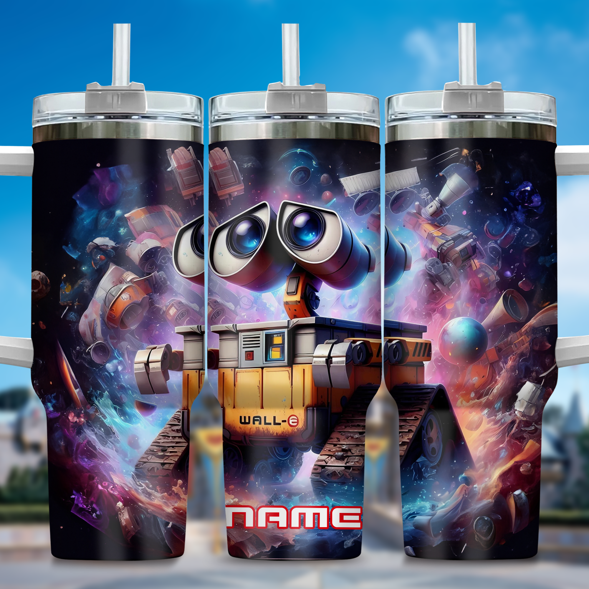Wall E and Eve Movies Custom Stanley Quencher 40oz Stainless Steel Tumbler With Handle