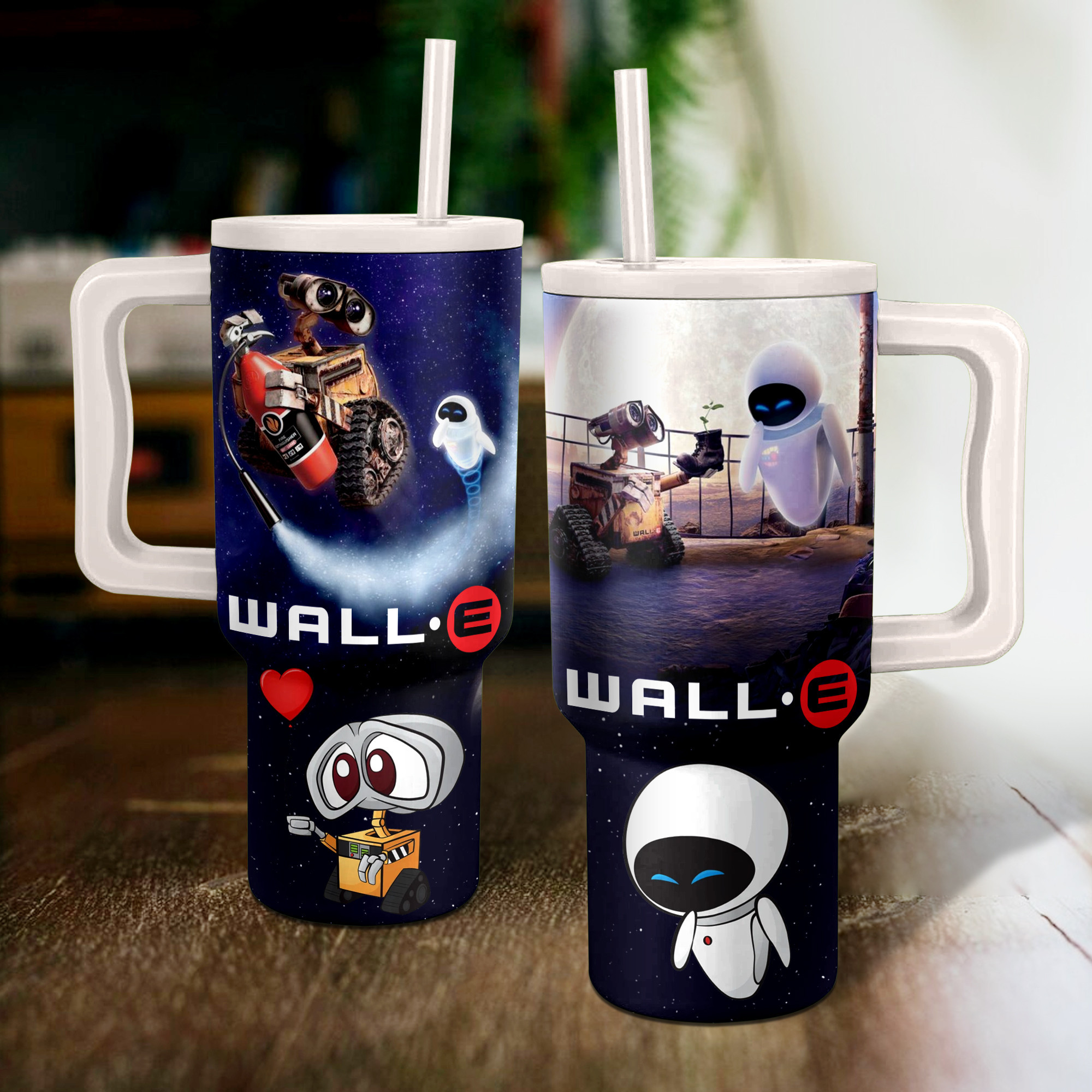 Wall-E Disney Cartoon Custom Stanley Quencher 40oz Stainless Steel Tumbler With Handle
