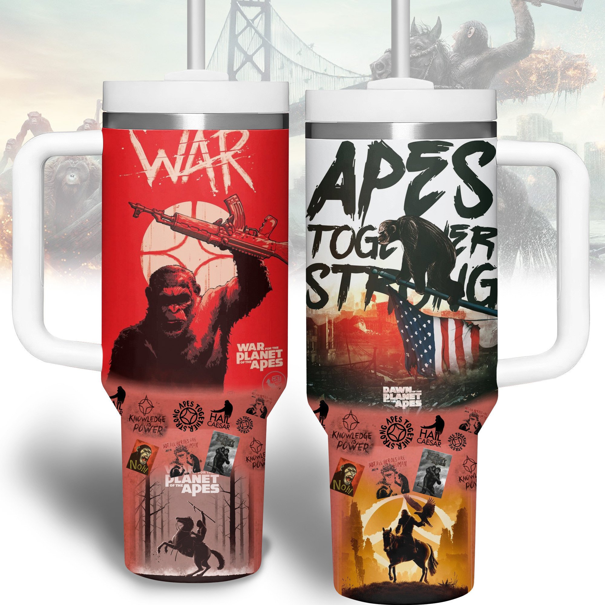 War for the Planet of the Apes Movies Custom Stanley Quencher 40oz Stainless Steel Tumbler With Handle