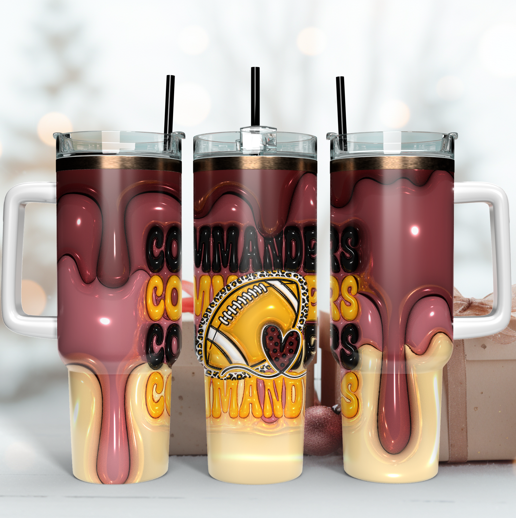 Washington Commanders NFL 3D Inflated Puff Effect Custom Stanley Quencher 40oz Stainless Steel Tumbler With Handle