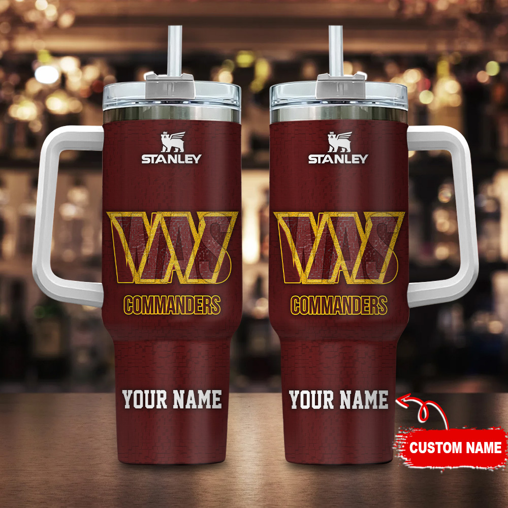 Washington Commanders NFL 3D Logo Custom Stanley Quencher 40oz Stainless Steel Tumbler With Handle