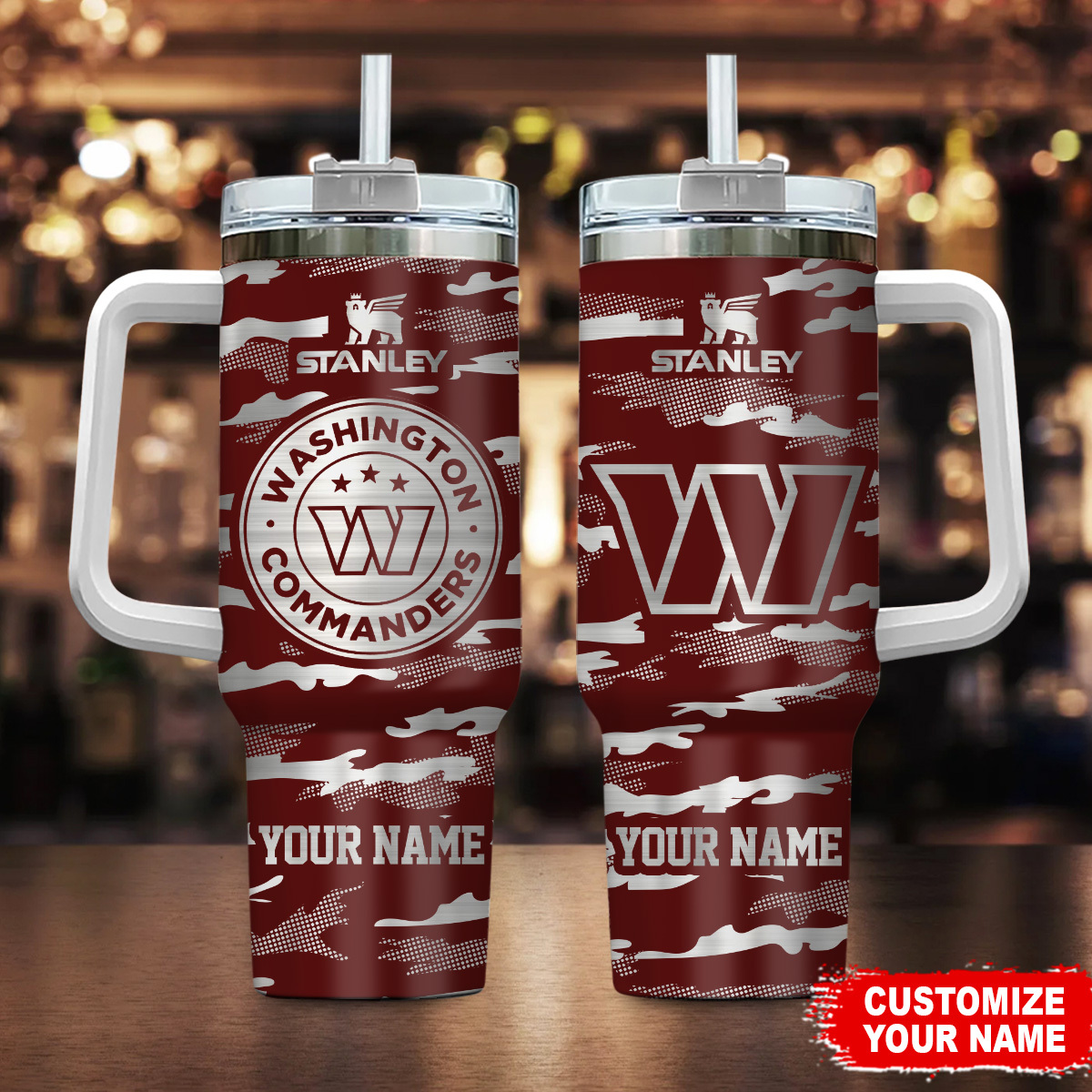 Washington Commanders NFL Camo Pattern Custom Stanley Quencher 40oz Stainless Steel Tumbler With Handle