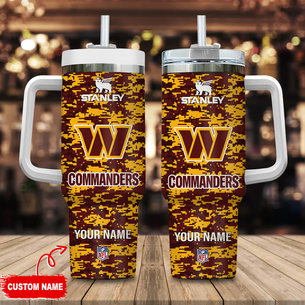 Washington Commanders NFL Camouflage Custom Stanley Quencher 40oz Stainless Steel Tumbler With Handle