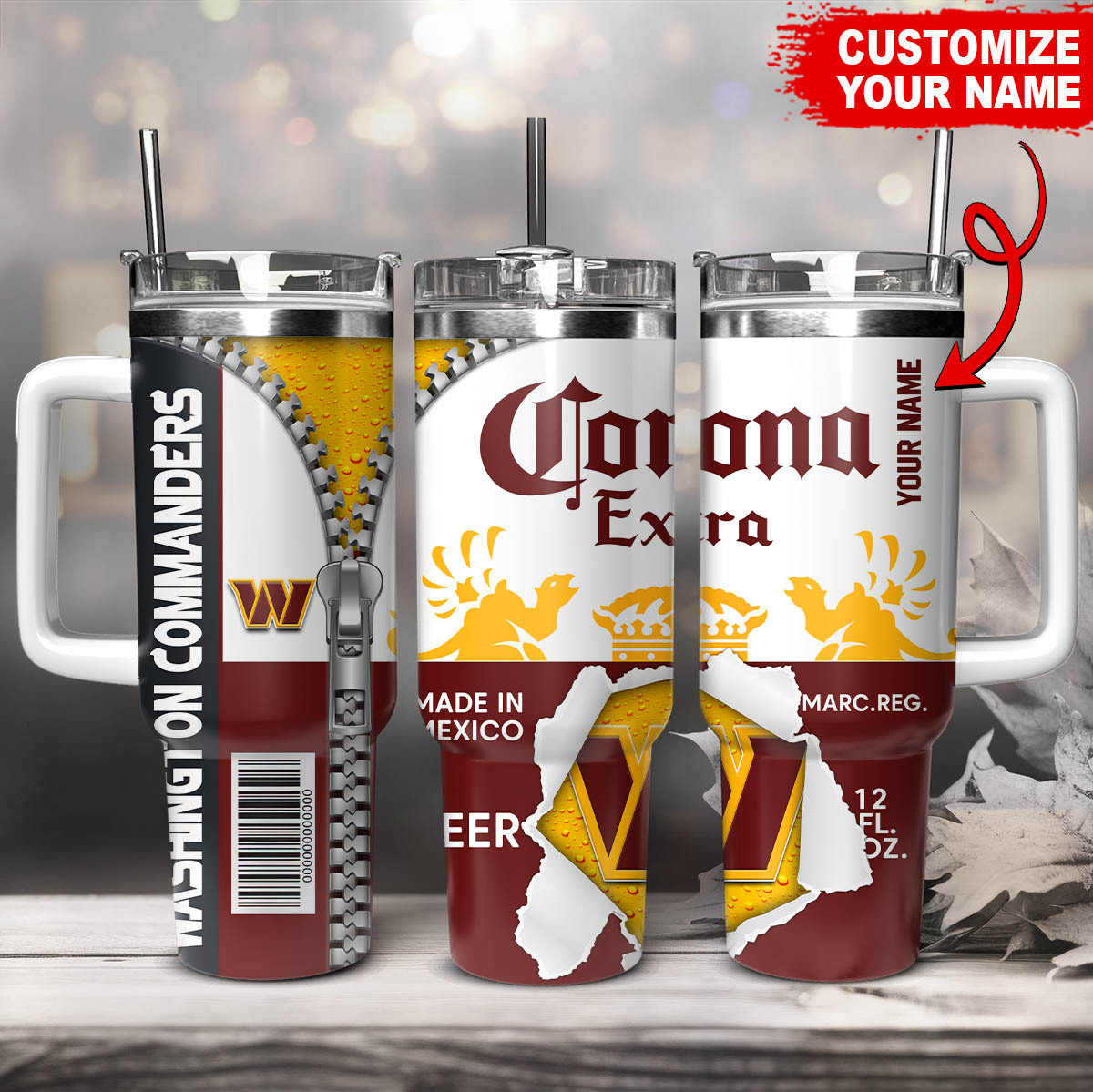 Washington Commanders NFL Corona Extra Custom Stanley Quencher 40oz Stainless Steel Tumbler With Handle