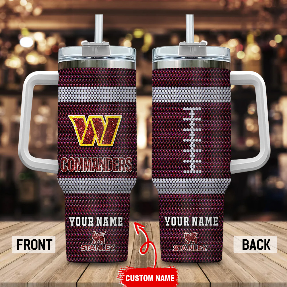 Washington Commanders NFL Crystal Custom Stanley Quencher 40oz Stainless Steel Tumbler With Handle