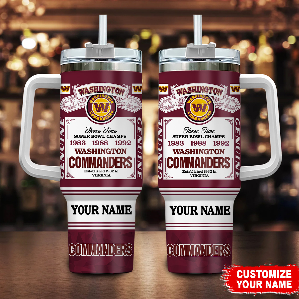 Washington Commanders NFL Custom Stanley Quencher 40oz Stainless Steel Tumbler With Handle