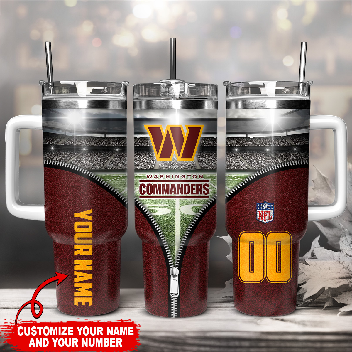 Washington Commanders NFL Custom Stanley Quencher 40oz Stainless Steel Tumbler With Handle