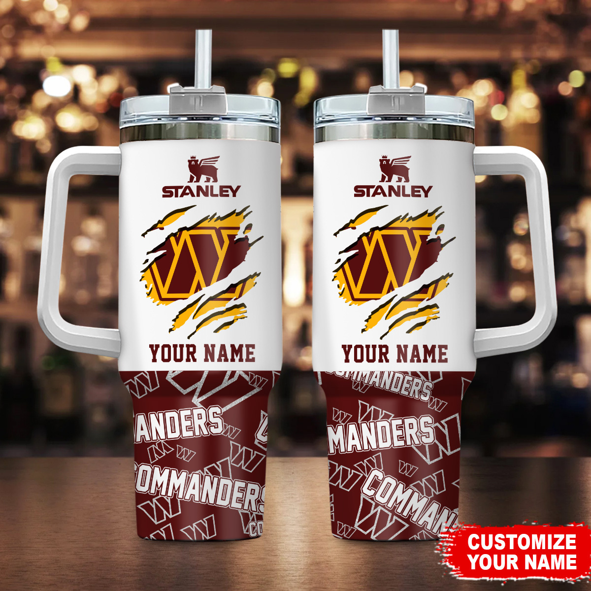 Washington Commanders NFL Custom Stanley Quencher 40oz Stainless Steel Tumbler With Handle