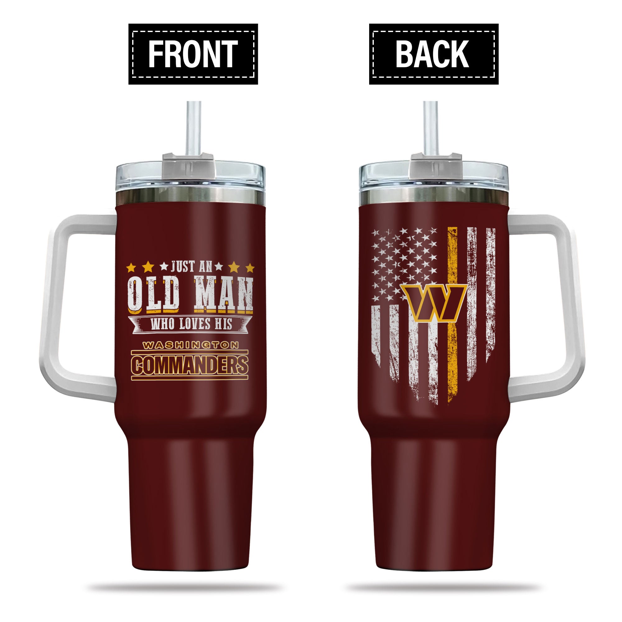Washington Commanders NFL Custom Stanley Quencher 40oz Stainless Steel Tumbler With Handle
