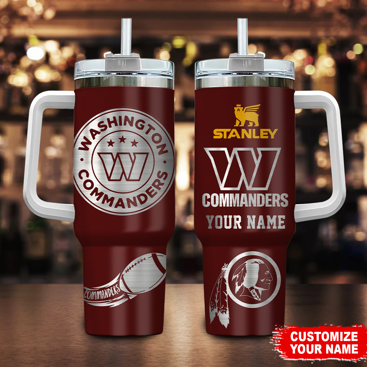 Washington Commanders NFL Custom Stanley Quencher 40oz Stainless Steel Tumbler With Handle