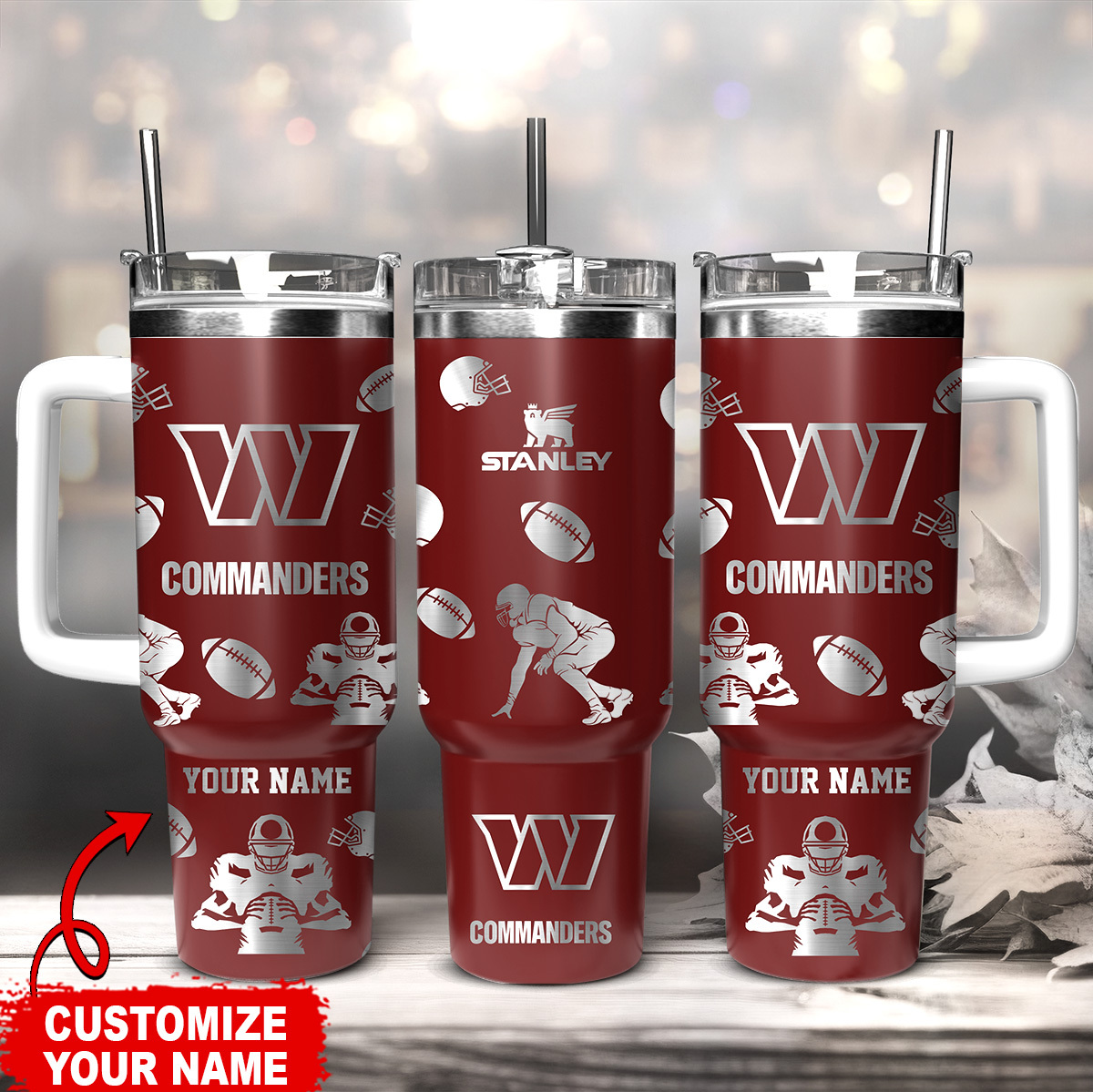 Washington Commanders NFL Custom Stanley Quencher 40oz Stainless Steel Tumbler With Handle