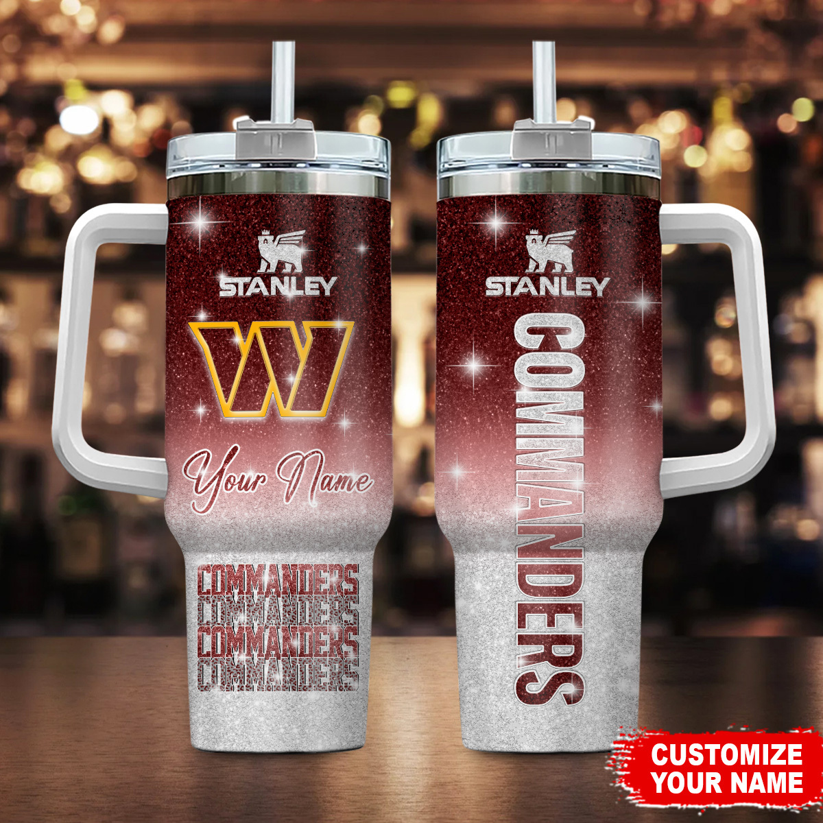 Washington Commanders NFL Custom Stanley Quencher 40oz Stainless Steel Tumbler With Handle