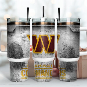 Washington Commanders NFL Fingerprint Effect Custom Stanley Quencher 40oz Stainless Steel Tumbler With Handle