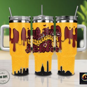 Washington Commanders NFL Glitter Custom Stanley Quencher 40oz Stainless Steel Tumbler With Handle