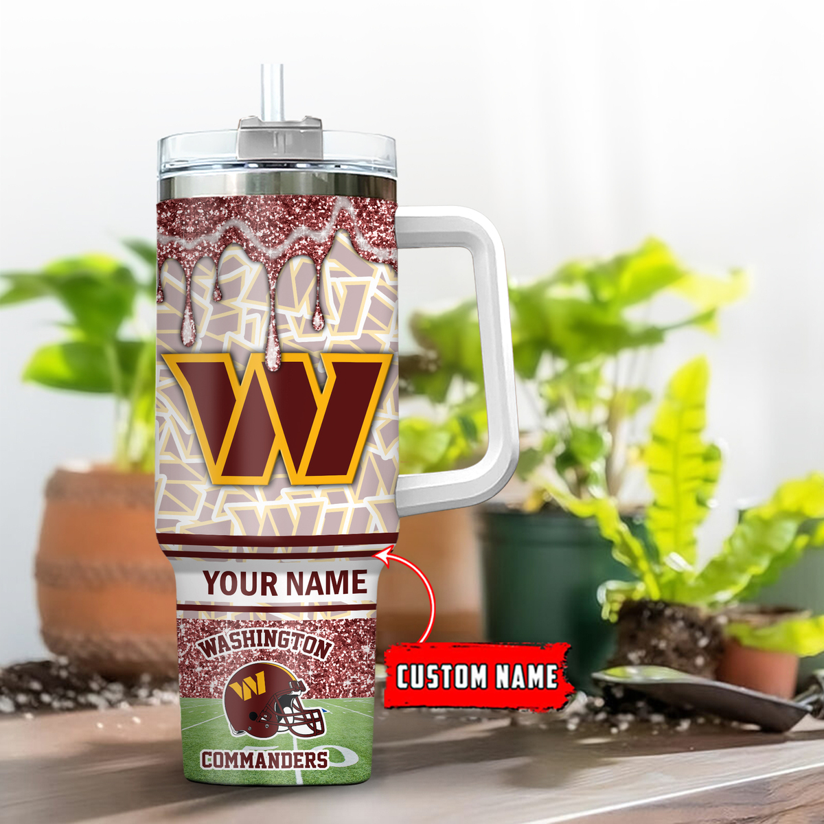 Washington Commanders NFL Glitter Custom Stanley Quencher 40oz Stainless Steel Tumbler With Handle