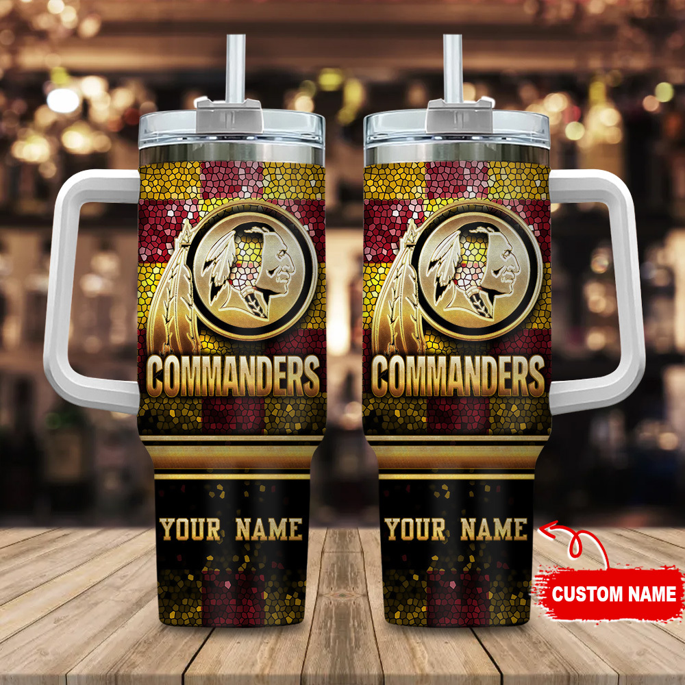 Washington Commanders NFL Glitter Golden Logo Custom Stanley Quencher 40oz Stainless Steel Tumbler With Handle