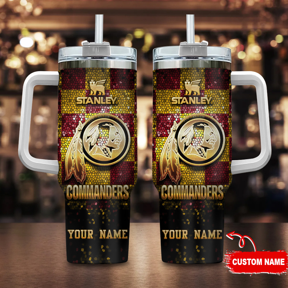 Washington Commanders NFL Glitter Golden Logo Custom Stanley Quencher 40oz Stainless Steel Tumbler With Handle