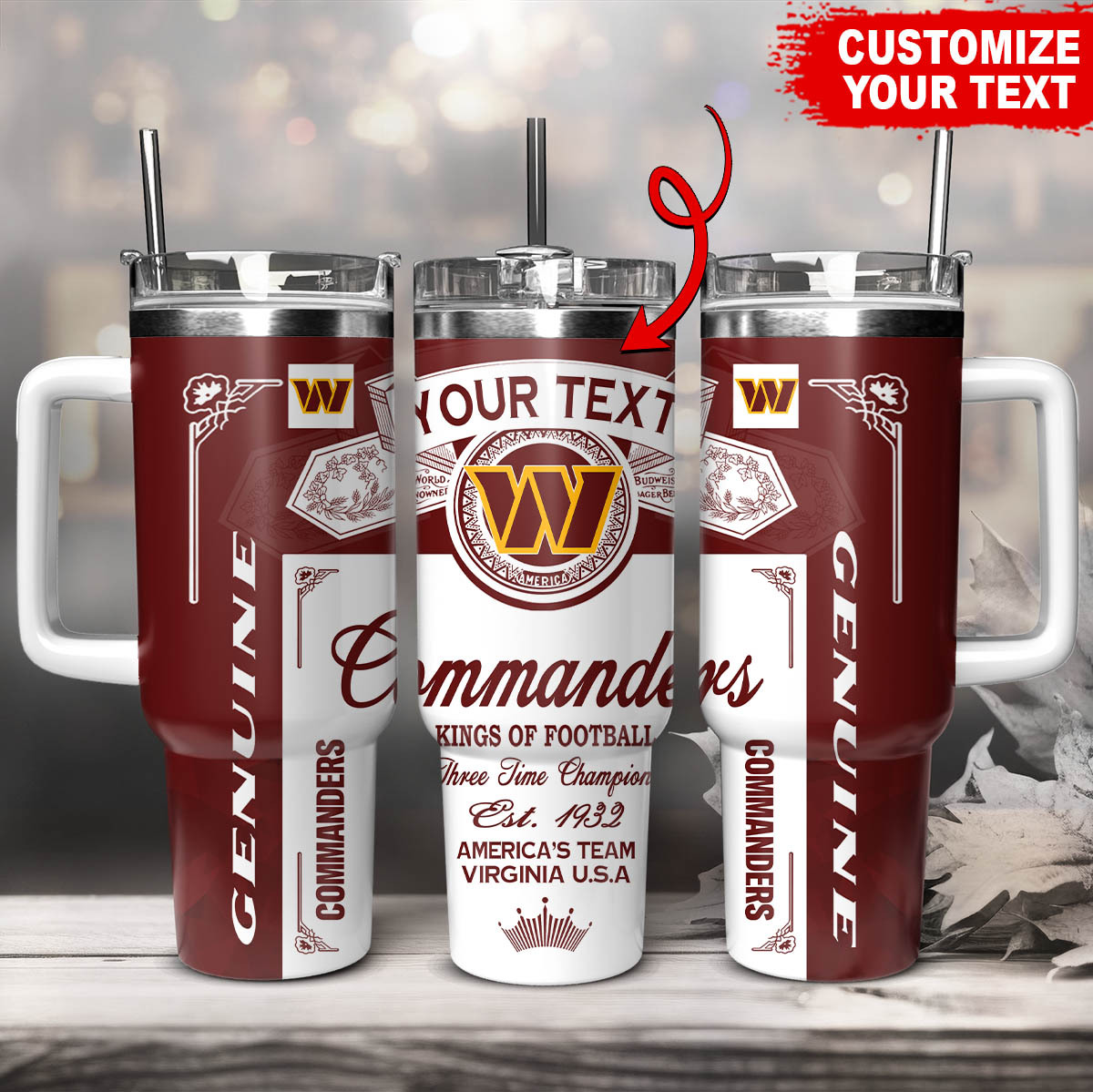 Washington Commanders NFL Kings Of Football Custom Stanley Quencher 40oz Stainless Steel Tumbler With Handle