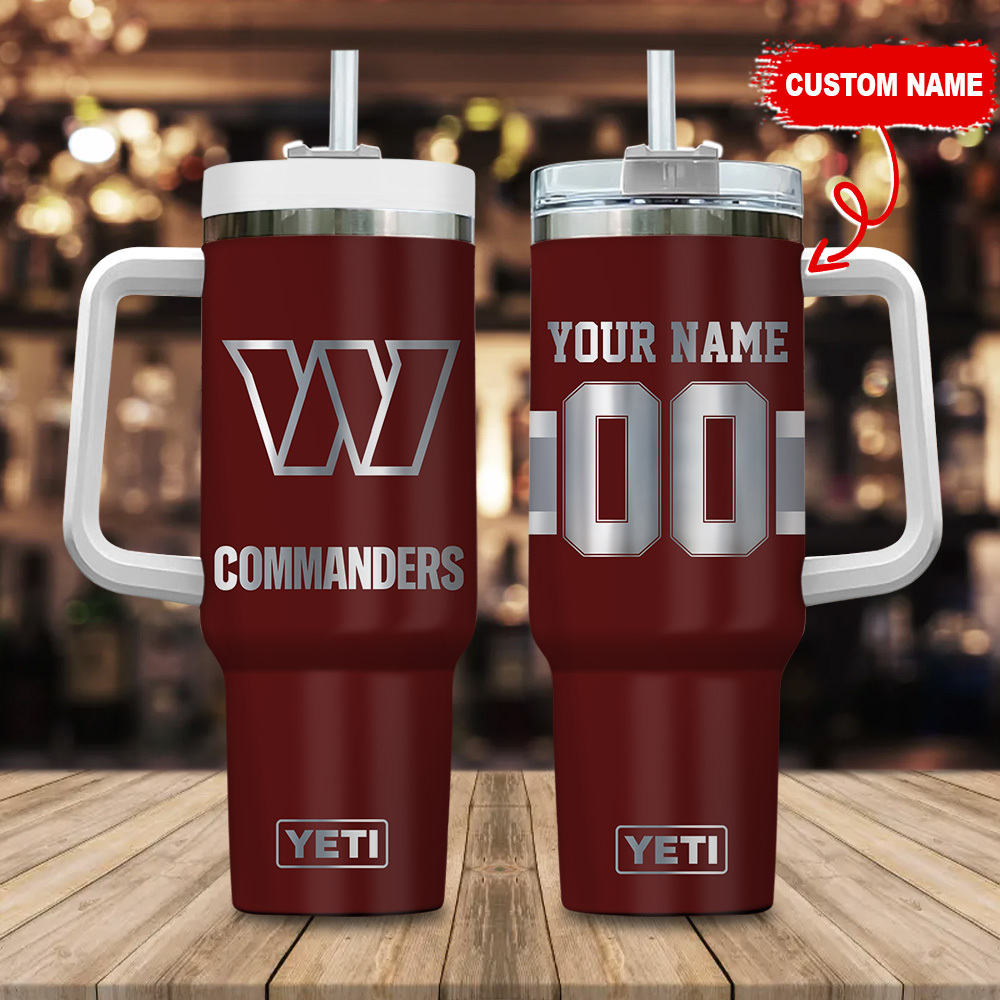 Washington Commanders NFL Laser Engraved Effect Custom Stanley Quencher 40oz Stainless Steel Tumbler With Handle
